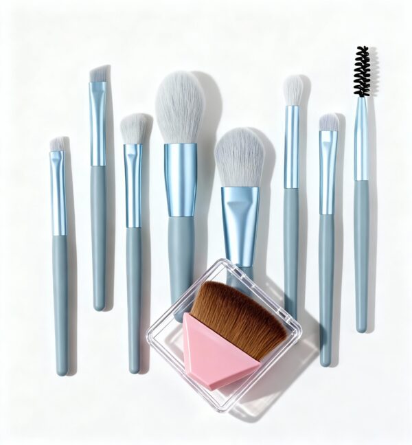 9-Piece Professional Makeup Brush Set with Portable Foundation Brush