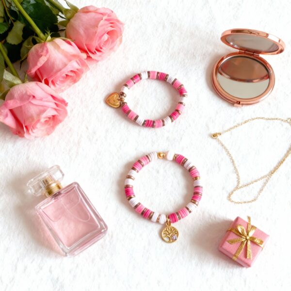 Bracelet Set: Pink Beaded Tree of Life Bracelet Set (Set of 2) - Image 4