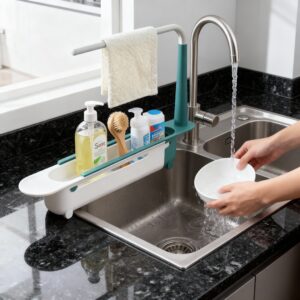 Adjustable Sink Storage Rack Holder with Towel Bar