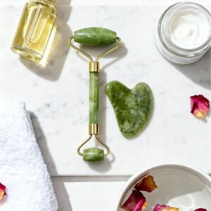 Jade Facial Roller with Gua Sha combo A Ritual of Radiance, Carved from Nature's Calm